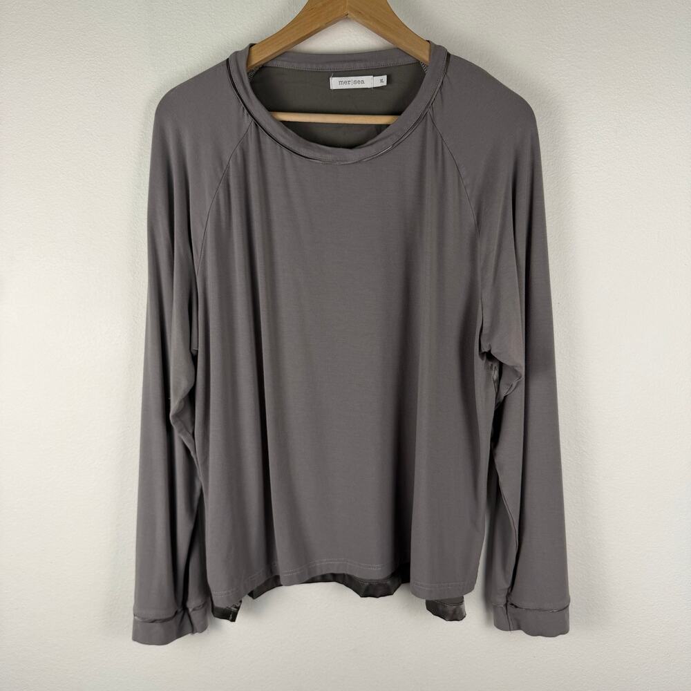 MerSea Grey Silver Satin Back Long Sleeve Relaxed Fit Women's Size XL